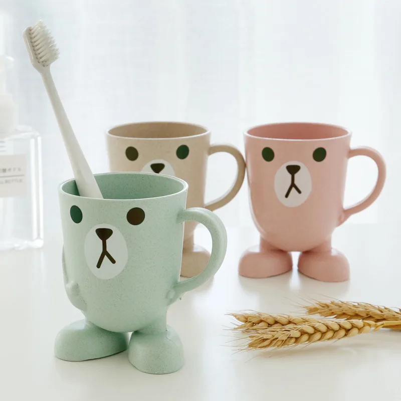 Cute Cartoon Baby Drinking Water Feeding Plastic Cups Infant Brush Teeth Washing Cup with Handle Child Breakfast Mug Drink