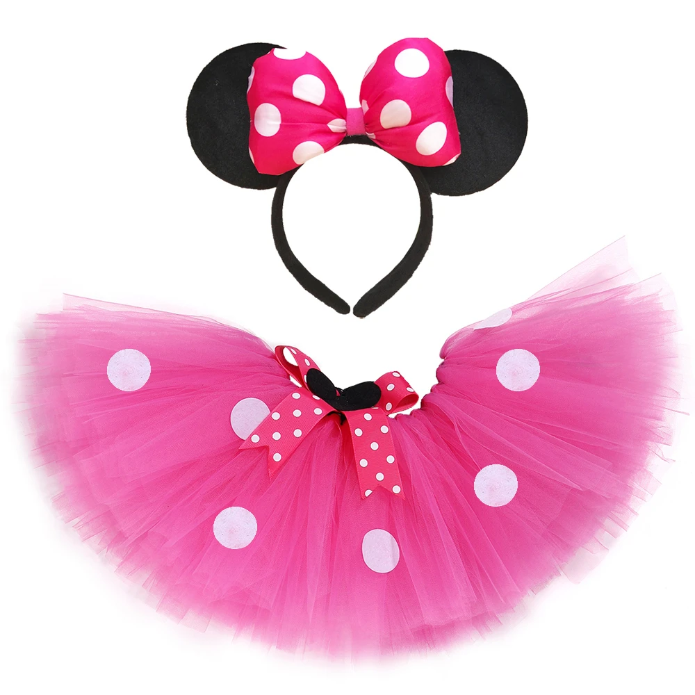 Baby Girls Minnie Tutu Skirt Outfit Kids Fluffy Dance Tutus with Bow Headband Toddler Girl New Year Costume for Birthday Party