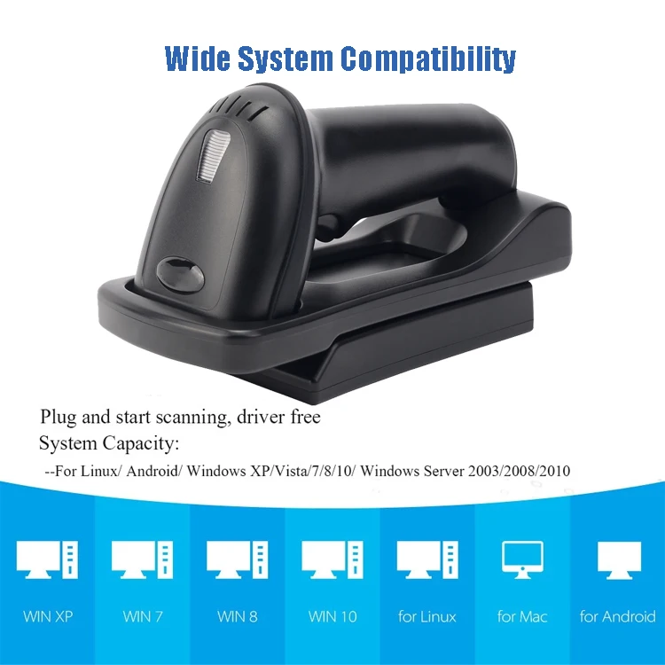 Wireless Barcode Scanner 2.4G Bluetooth Bar Code Reader With Stand Base Charger 1D/2D QR PDF417 for Inventory POS Terminal