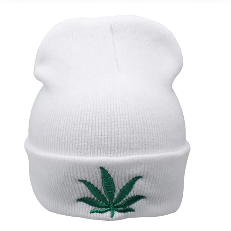 New Men Women Winter Weed Leaf Beanie Hats Warm Hip Hop Punk Knitting Winter Hat For Women Autumn Woolen Cap Skullies Black Hat