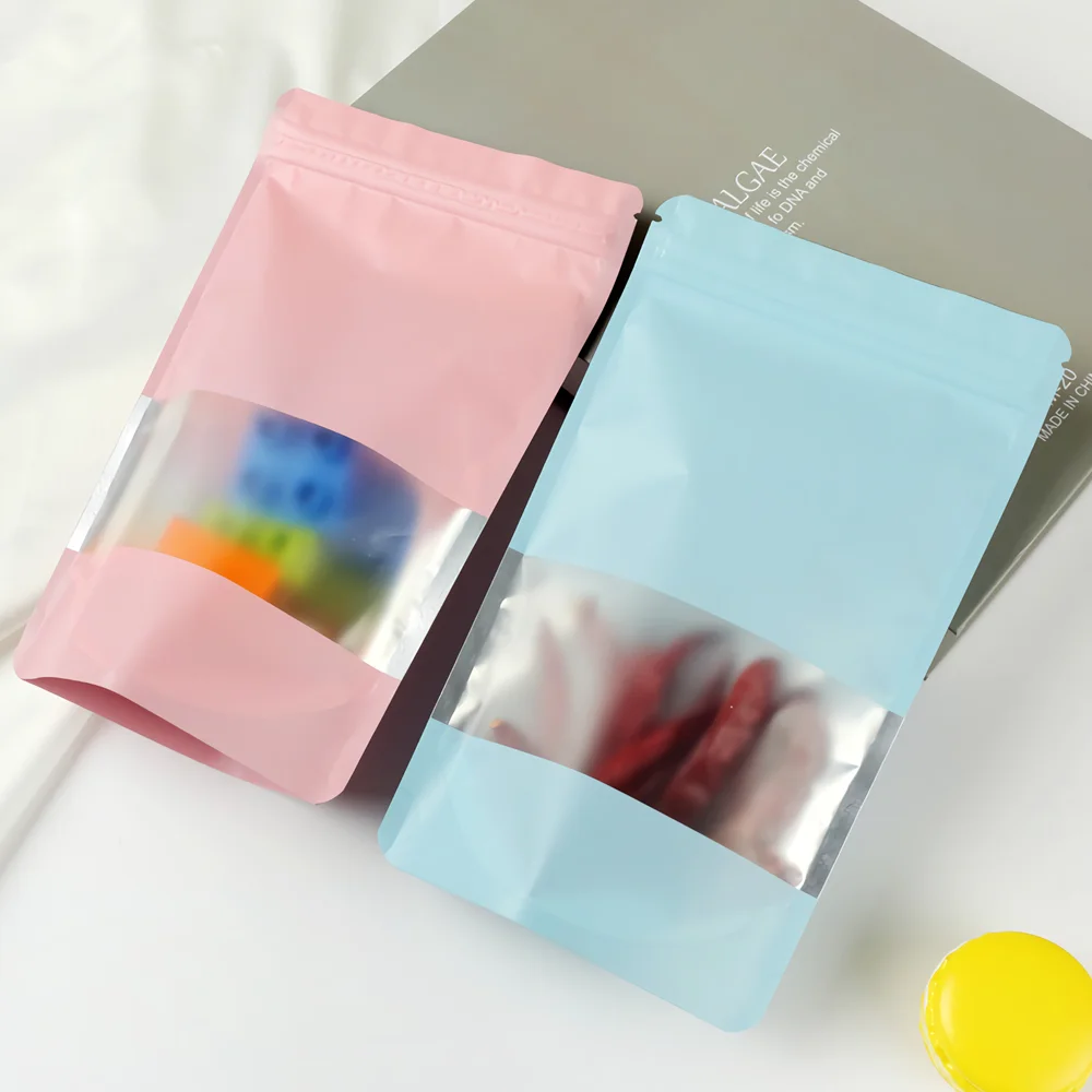 Matte Pink Blue Black Aluminum Foil Stand Up Pouches Resealable Smell Proof Food Storage Ziplock Package Bags Doypack 50pcs