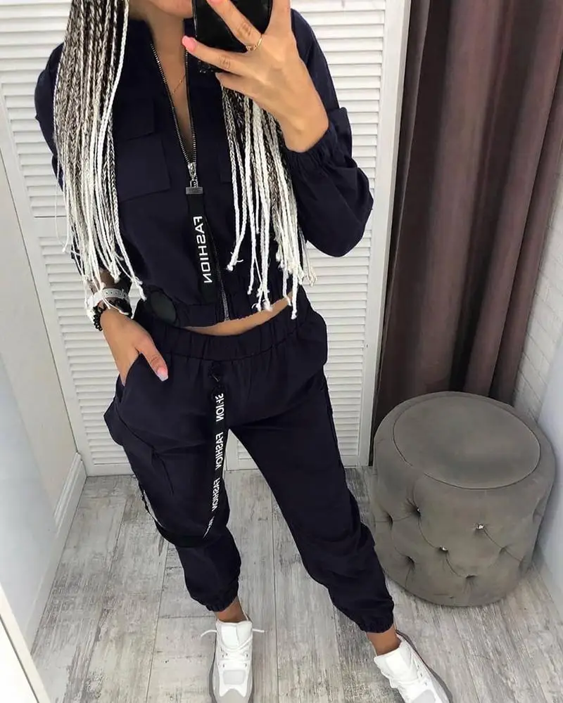 2023 Women Clothing Zipper Sports Suit Hot Sale Street Casual Slim Spring Summer Army Green Jacket Trousers Fashion 2 Piece Set