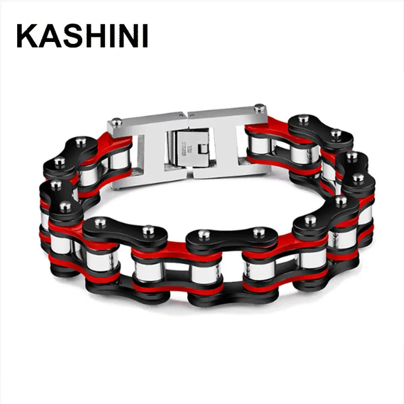 Men's Chain Bracelets Bangles Biker Bicycle  Motorcycle Chain Link Bracelets For Men Red Stainless Steel Heavy Couple Jewelry