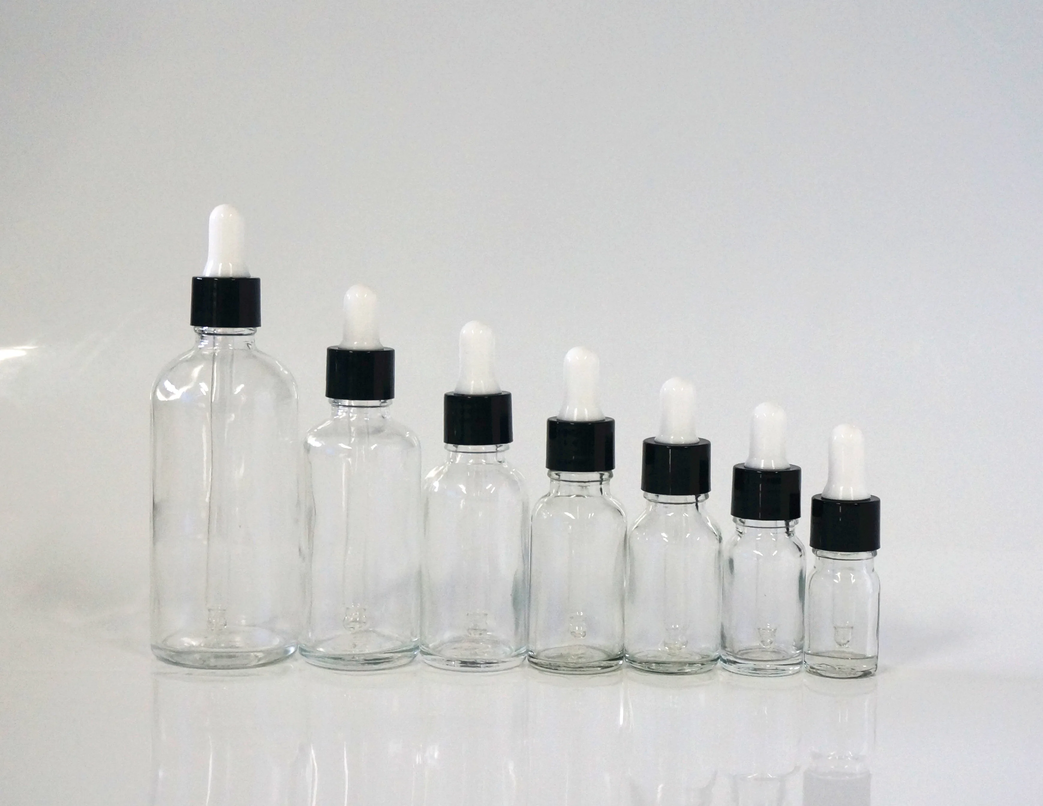 5/10/15/20/30/50/100ml Reusable Clear Essential Oil Bottle with Rubber Head Dropper Cap black plastic cover glass Containers