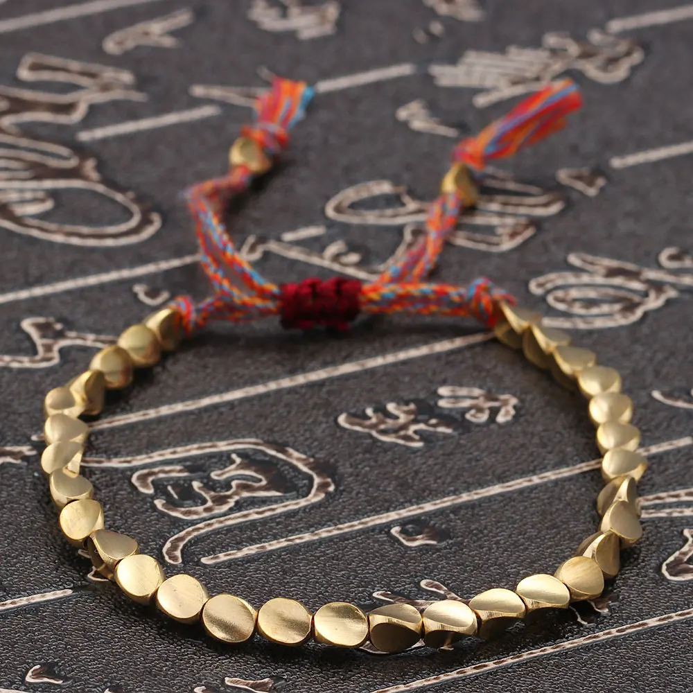 Handmade Tibetan Lucky Rope Bracelet With Copper Beads For Women Men Braid Cotton Thread Bracelets Adjustable Size Jewelry Gift