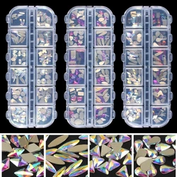 New listing 12 style 60pcs nail art rhinestone  mixed shape flat glass crystal for DIY nail decoration Free shipping