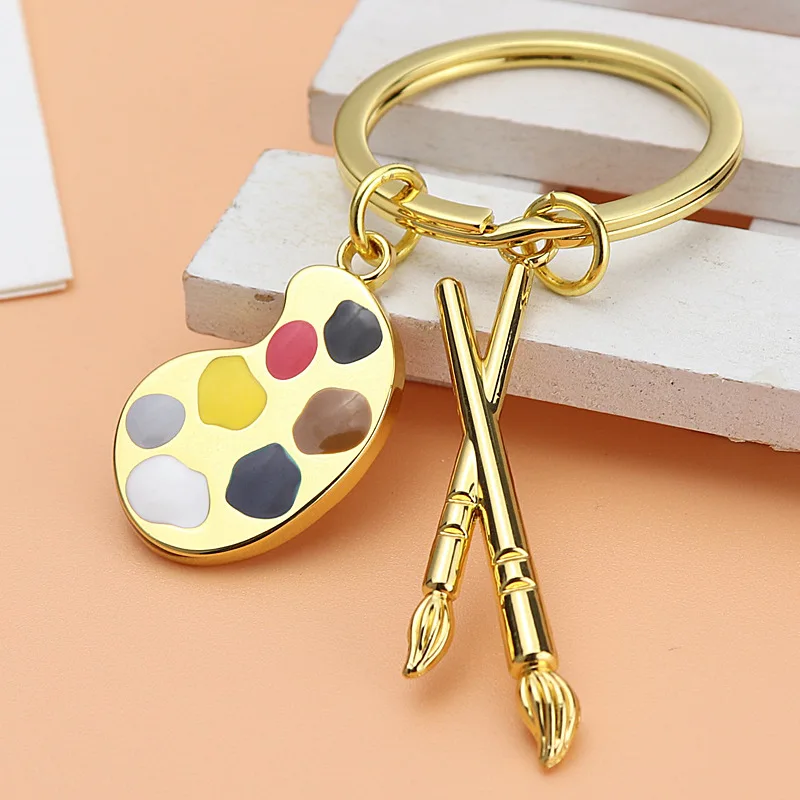 New Painter Palette Pendant Keychain Brush Artist Key Chain Car Heart-shaped Cute KeyRing Art Course Souvenir Gift Women Child