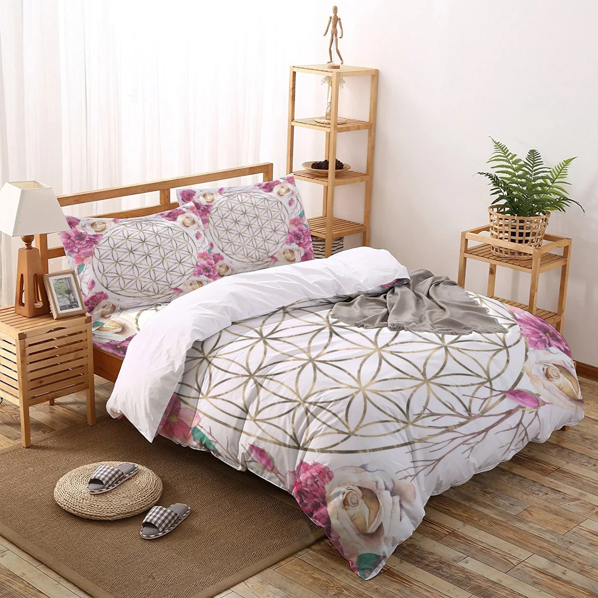 

Flower of Life Rose Garden Gold Duvet Cover Cotton King Size Quilt Cover Set Bedclothes Comforter Single Bedding Sets