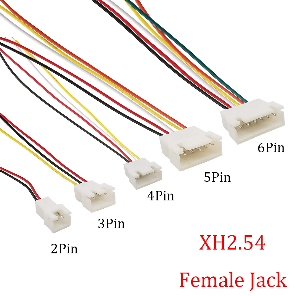 10Pcs JST XH2.54 Connector 2.54mm Pitch 26AWG 2-6Pin Female Jack Wire Connector XH2.54mm 2P 3P 4P 5P 6P 20CM Cable Jack Adapter