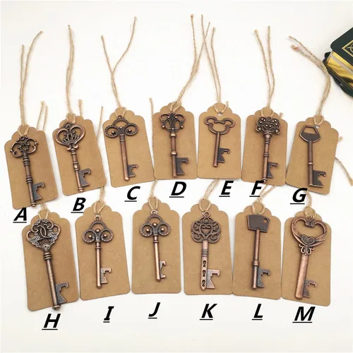 골동품 청동 금속 해골 열쇠 모양 병따개 소박한 결혼식 기념품 장식 선물 파티 호의 용품, 100 개/개 
