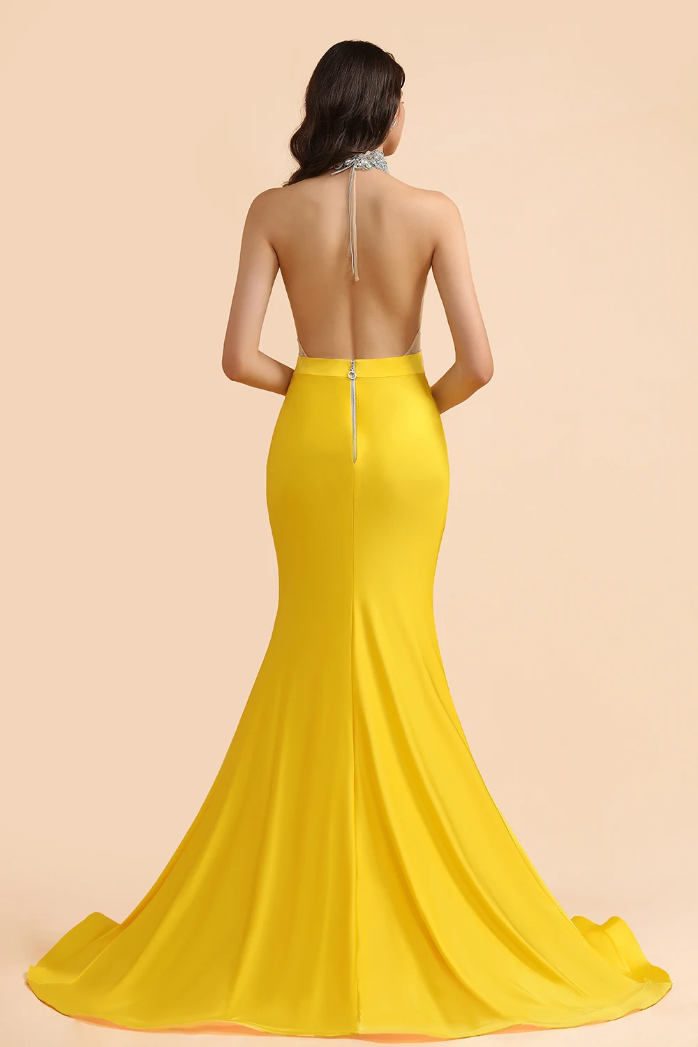 Nova chegada contas pedras busto amarelo sereia vestidos de baile 2021 sexy halter pescoço sem costas vestidos de baile robe de soiree