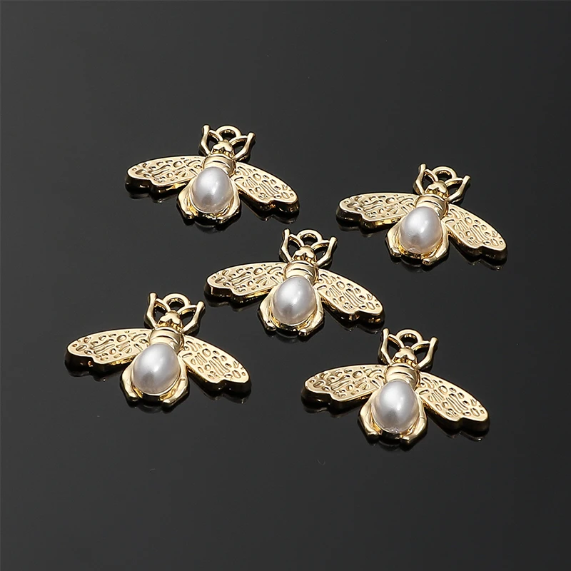 10Pcs 19*24mm Pattern Imitation Pearl Bee Charms For DIY Bracelet Earring Necklace Pendants Alloy Jewelry Making Findings