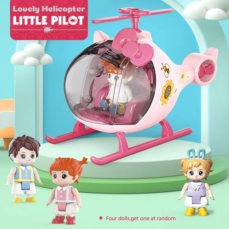 2021 Children Q Version Helicopter Model Toy Kids Assembly Play House Toys With Doll Baby Educational Toys Birthday Gift