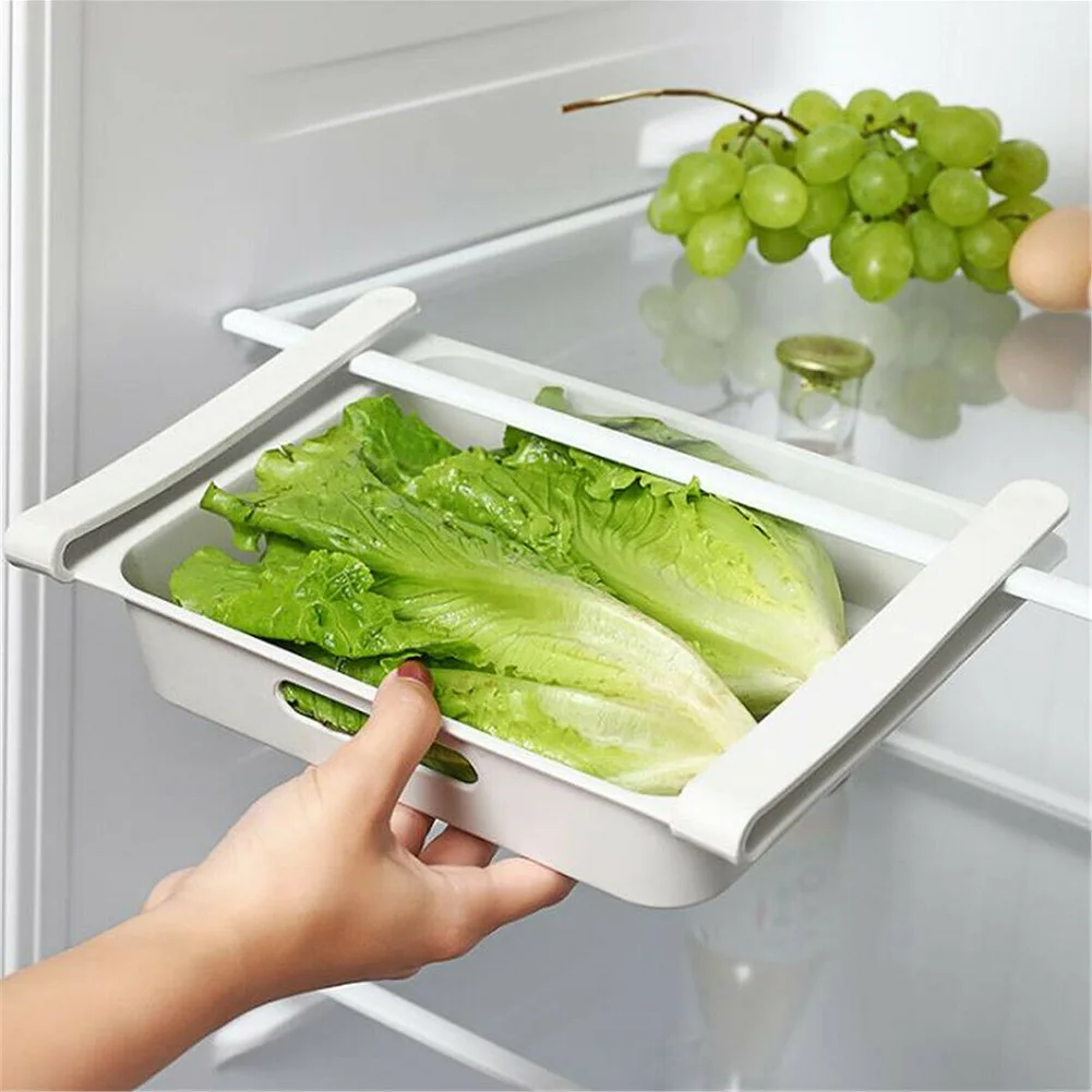 Supporto per scatola di immagazzinaggio del frigorifero estraibile scaffale per cassetti per Organizer per alimenti scaffale per la conservazione corretto accessori per la cucina del negozio di verdure per uova