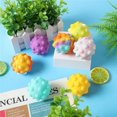 3D Fidget Toys Rainbow Ball Antistress Cube Push Bubble Decompression Squeeze Elastic Ball Kid Stress Relief Sensory Toy