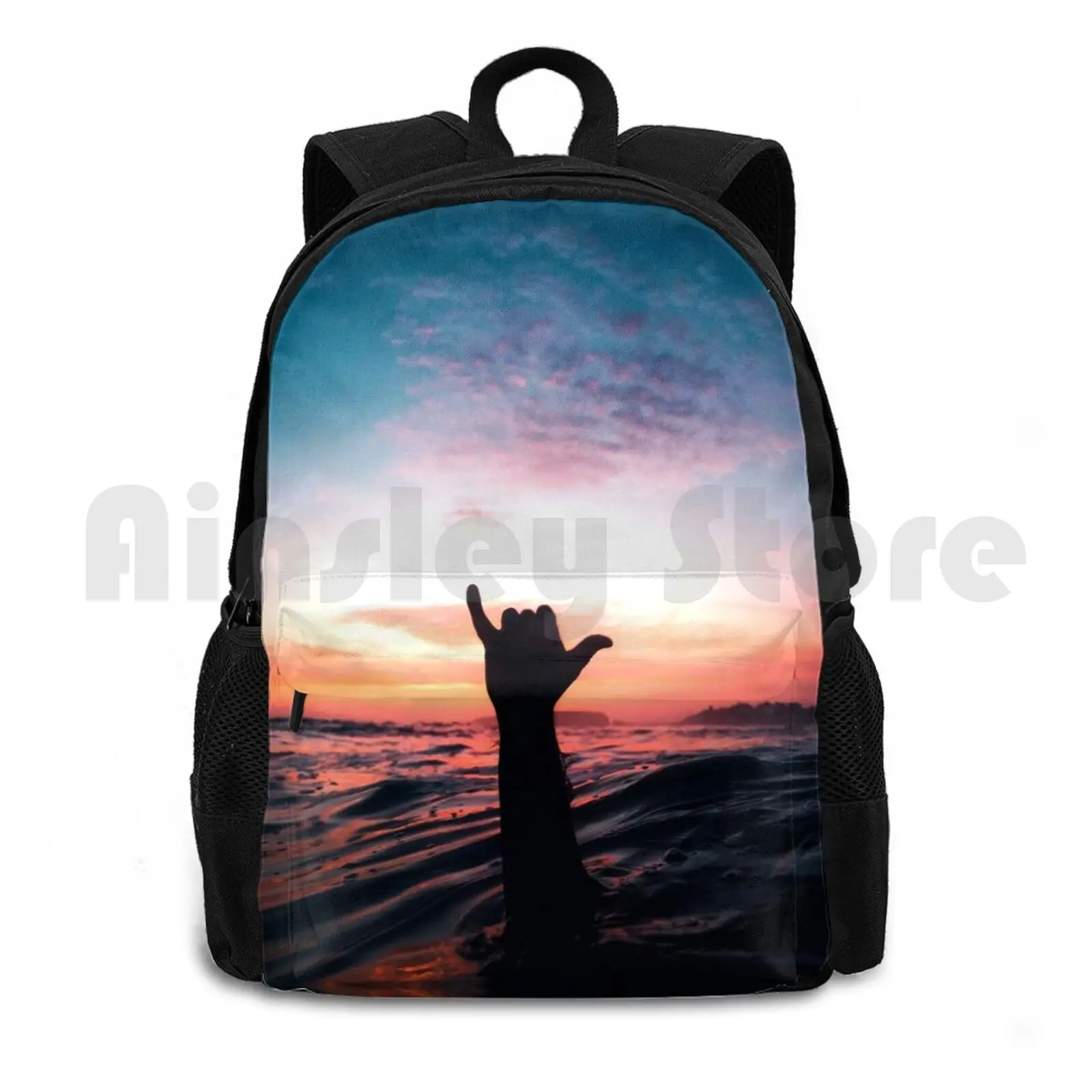 

Shaka Outdoor Hiking Backpack Waterproof Camping Travel Surf Surfing Symbol Gesture Water Ocean Deep Sea Open Swim Swimming