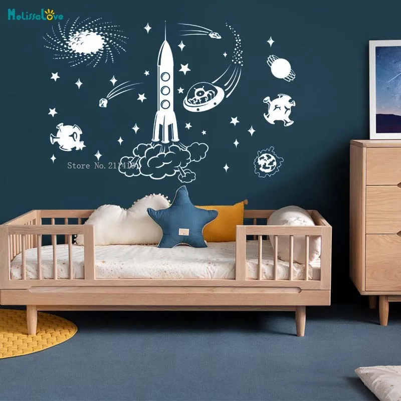 The Spacecraft Launched To Begin The Journey Of Exploring The Universe Wall Stickers Kids Boys Room Decor  Decals YT5218