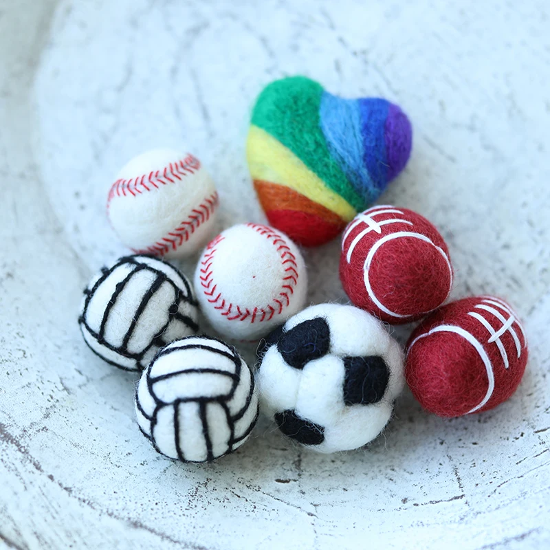 Neugeborenen Fotografie Prop Zubehör Set Filz Nadel Wolle Basketball Gefilzt Regenbogen Baby Geschenk Foto Schießen Junge Sport Spielzeug Fußball