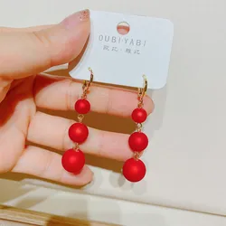 Red Pearl Geometric Hanging Earrings for Women Elegant Drop Earrings Heart Pendants Earrings Fashion Trendy Wholesale Earrings