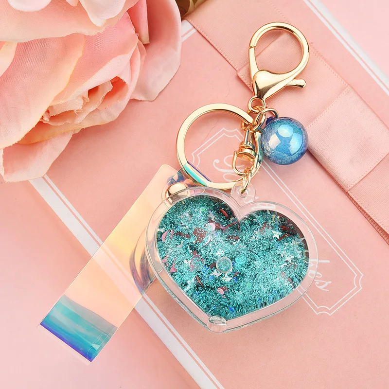 Beautiful Heart Quicksand Key Chain For Girl Bag Pendant Lovely Love Keyfob Moving Liquid Keychain Floating Llavero Keyring Gift