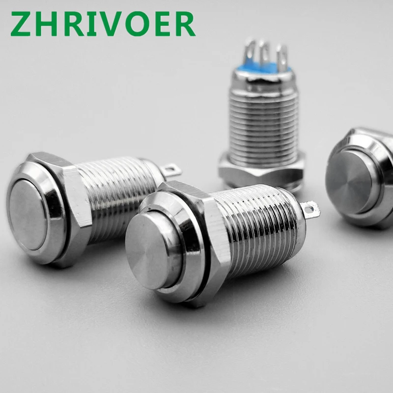 1PCs 10mm Mini Metal Button Switch Power Push Button Flat/High Head Type 2A/36VDC Self-Locking/Reset 3pin Soldering IP65