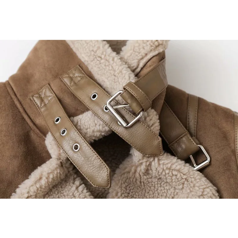 Imagem -05 - Faux Shearling Sheepskin Jaquetas de Couro Falso para Mulheres Lady Thick Warm Suede Coats Lambs Brown Motorcycle Coats Inverno