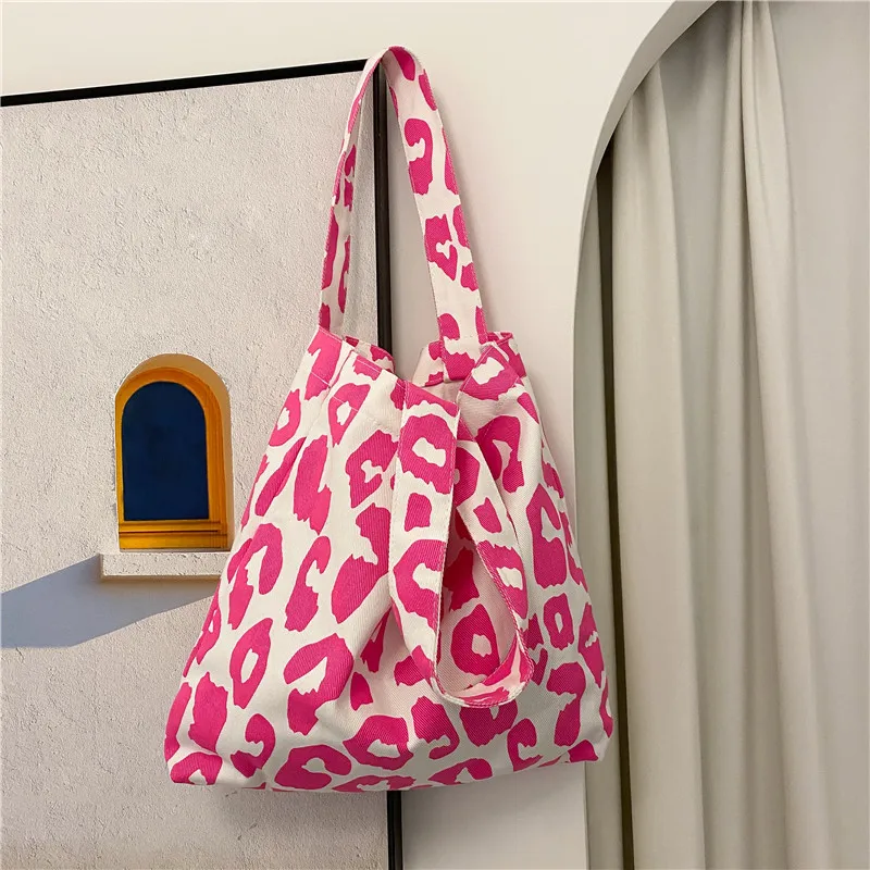 Bolso de hombro de leopardo grande, bolso de mano suave, informal, compras, playa, viaje, lona