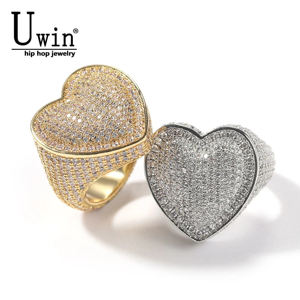 

Uwin Heart Ring Micro Paved Full Iced Out AAA Cubic Zirconia Bling HipHop Fashion Delicate Jewelry For Gift Men Women