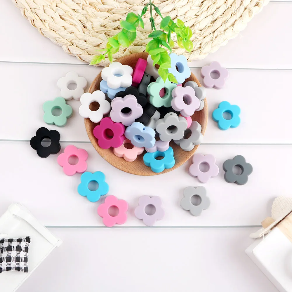 Kovict 10/20Pc Flower Silicone Beads For Jewelry Making Bulk DIY Pacifier Clip Accessories For Jewelry Charms For Bracelet