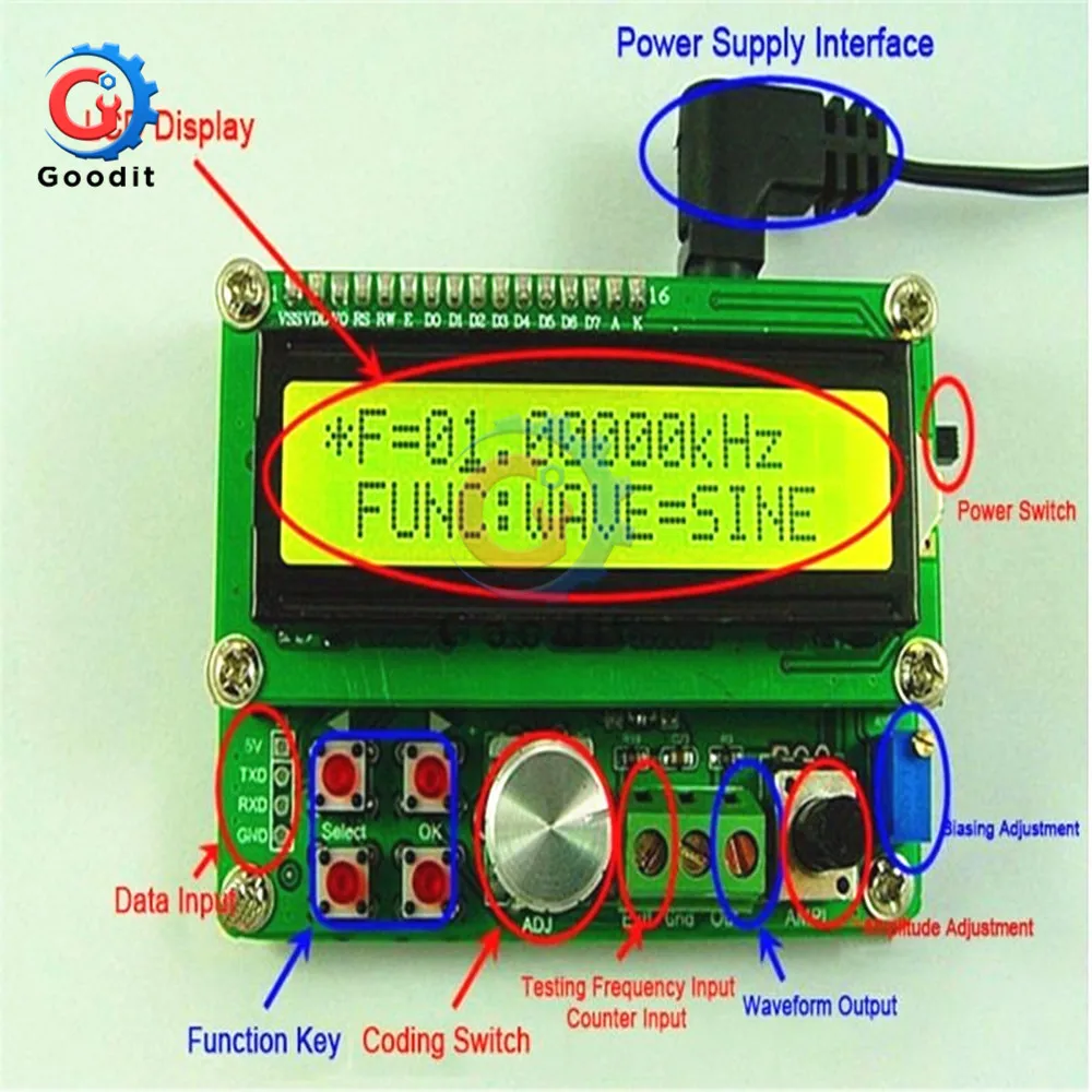 FYE050 DDS Function Signal Generator Random Waveform Triangle Sine Square Sawtooth Wave Duty Cycle Frequency Generator Module