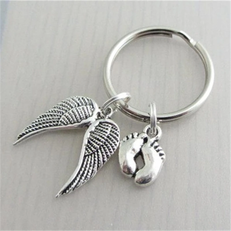 Baby Loss Charm Keychain, Sympathy Gift, Bereavement Gift, Angel Wings Charm, Baby Feet Charm, Gift for Her