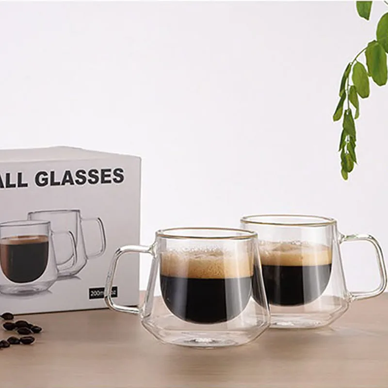JANKNG Heat-Resistant Double Wall Glass Cup Beer Coffee Cup Set Handmade Beer Tumbler Mug Tea Whiskey Mugs Transparent Drinkware