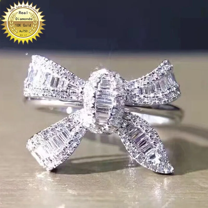 

18K Au750 White Gold Ring 0.5Carat Nature Diamond bow Ring Wedding Party Engagement Anniversary Fashion Elegant