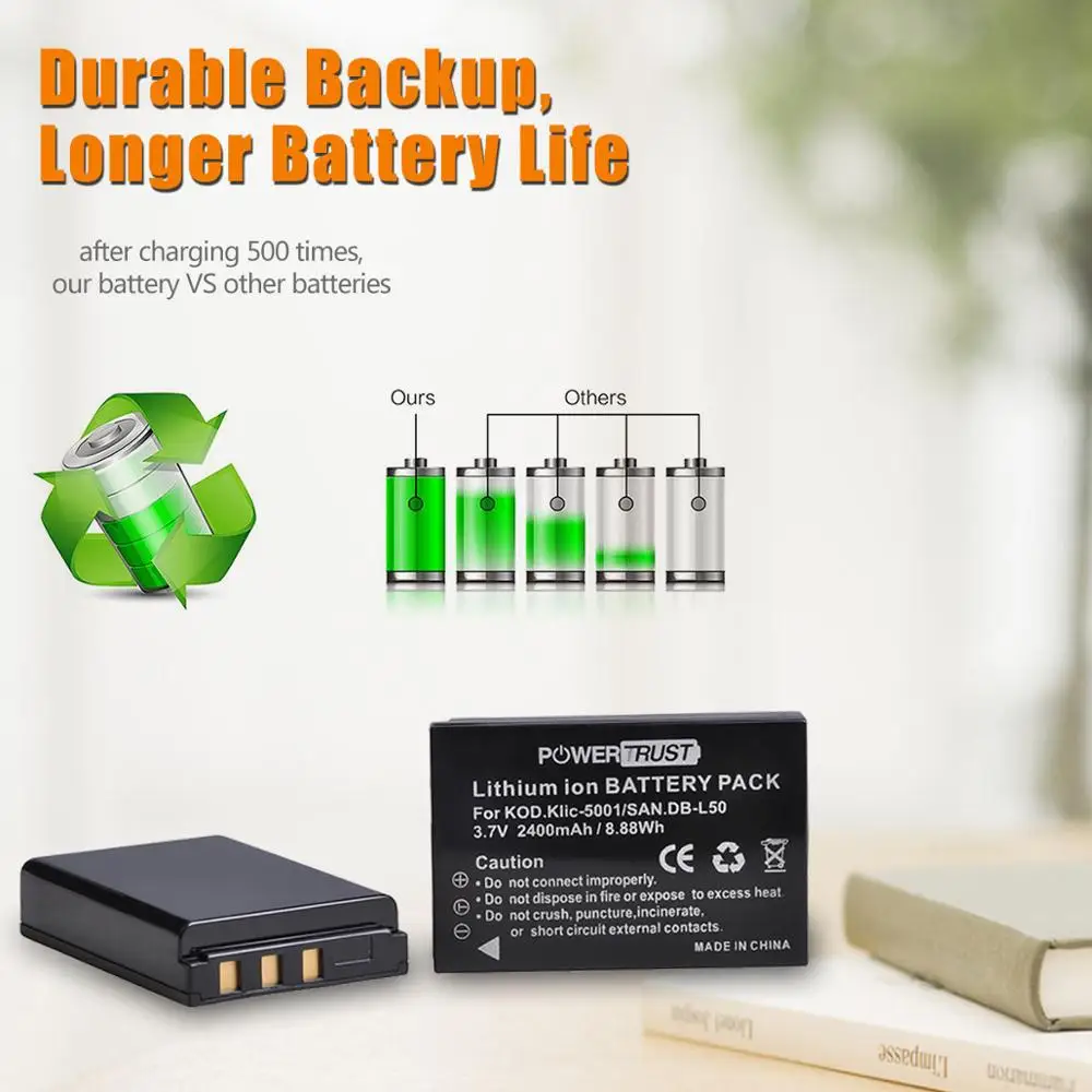 1x 2400mAh KLIC-5001 DB-L50 Battery for Kodak Easyshare P712 P850 P880 Z730 Z760 Z7590 DX6490 DX7440 DX7590 DX7630 Zoom