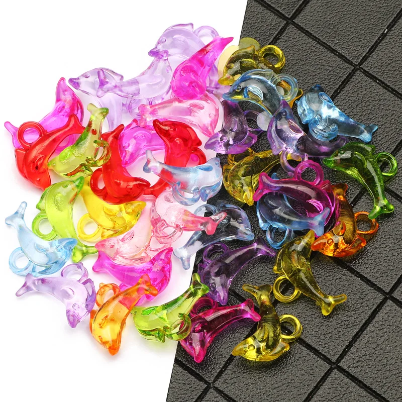 30pcs Mixed Color Acrylic Beads Cute Dolphin Shape Transparent Charms Beads For Jewelry Making Bracelet Earring Diy Accessories