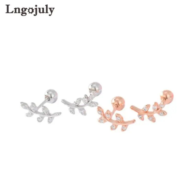 Fine Jewelry100% 925 Sterling Silver Leaf Screw Stud Earring For Women Girl Children Earrings Anniversary Party Jewelry Gifts