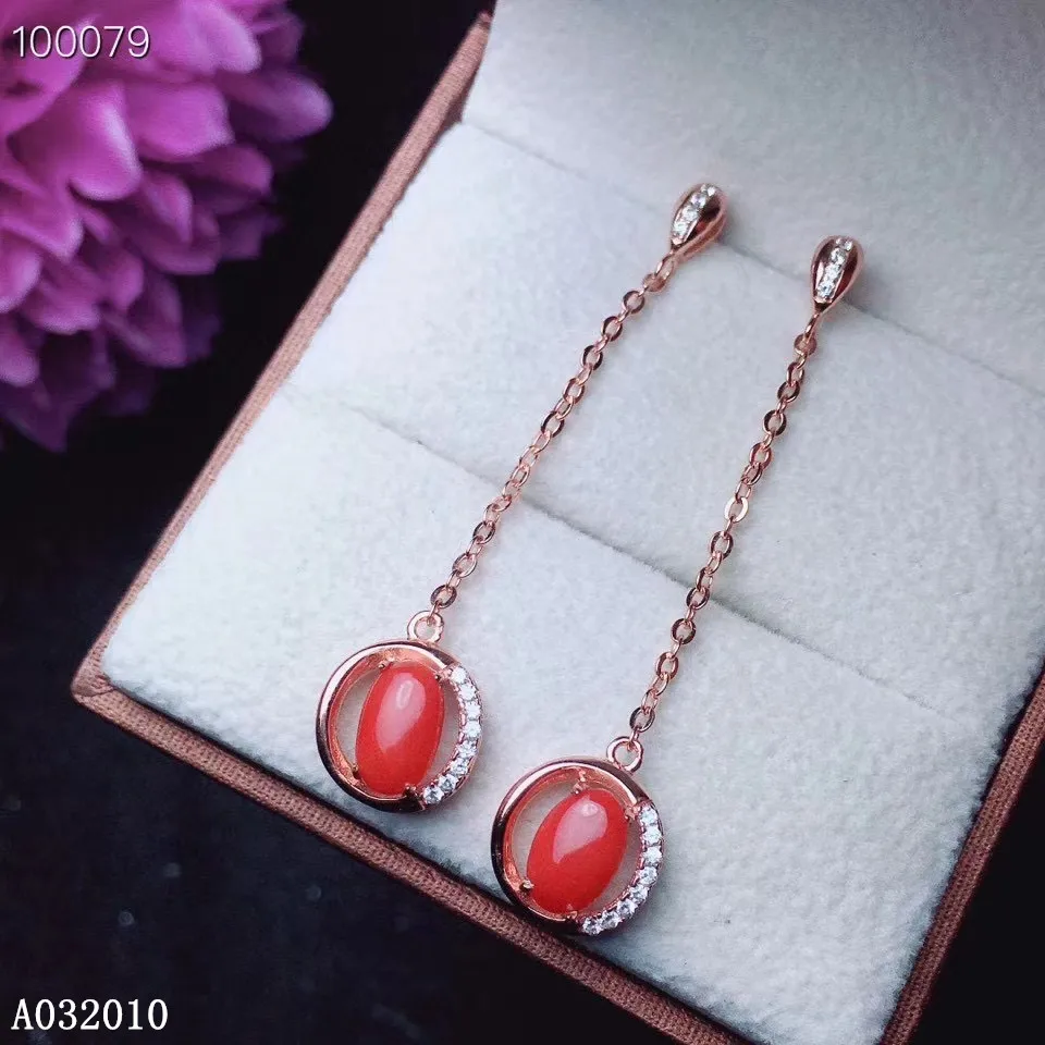 

KJJEAXCMY fine jewelry 925 sterling silver inlaid natural red coral earrings popular girl new eardrop support test