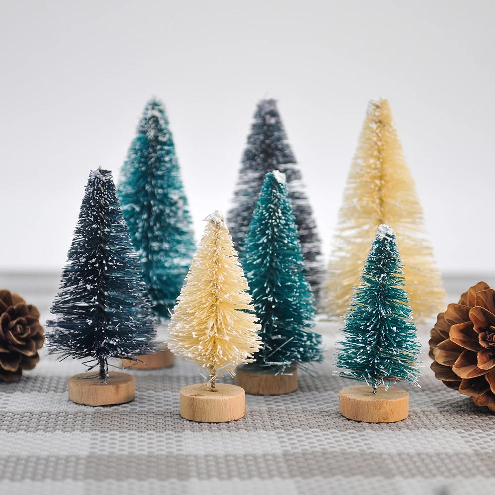 12PCS Mini Christmas Tree Sisal Silk Cedar Decoration Small Christmas Tree Blue Green Small Fake Pine Tree Home Decoration