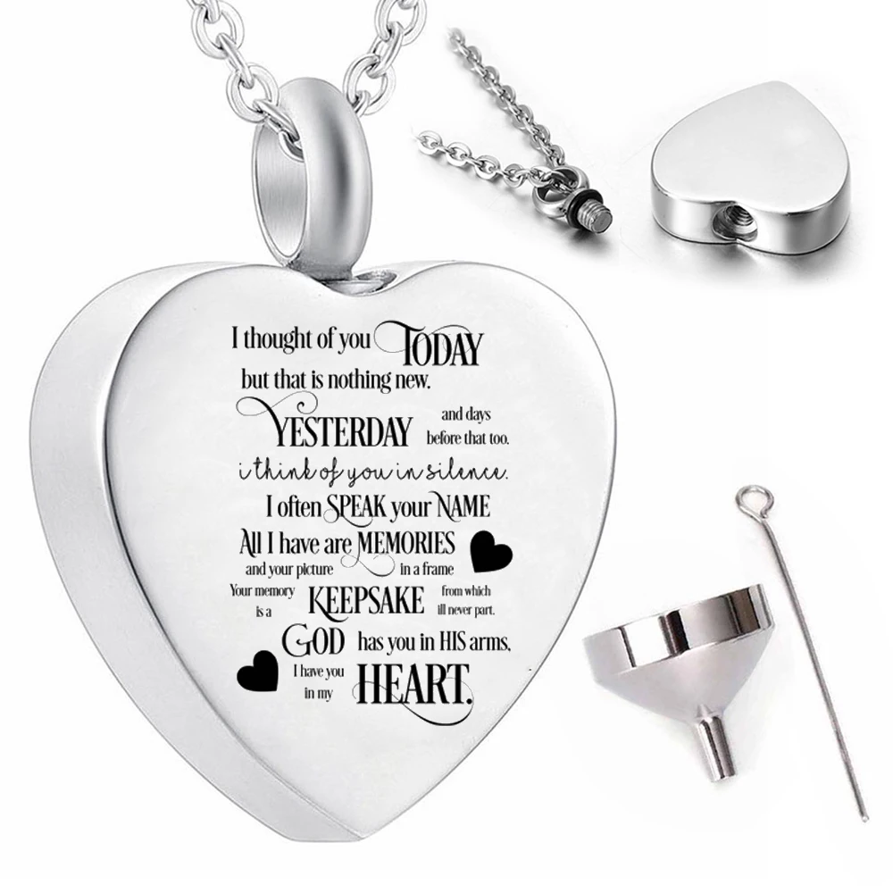 Silver heart-shaped cremation jewelry souvenir pendant necklace to commemorate family or pet ashes urn waterproof necklace