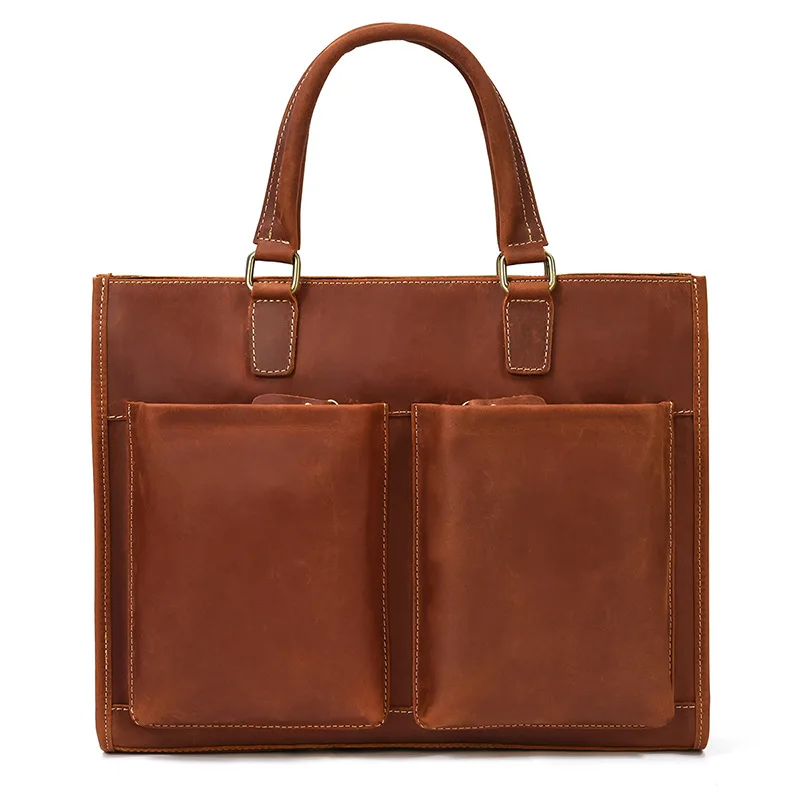 Newsbirds Mens Leather Handbag 15.6 Inch PC Notebook Laptop Briefcase Shoulder Bag 100% Cowhide Man Bag Male Business Bag