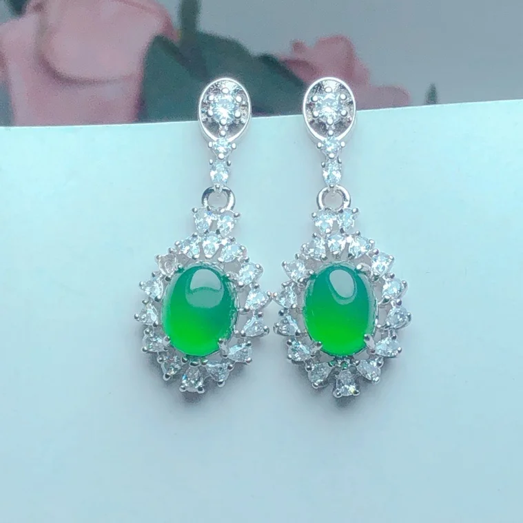 Free Certificate New Women's Natural Green Jade 925 Sterling Silver Earrings Women Jewelry Gift