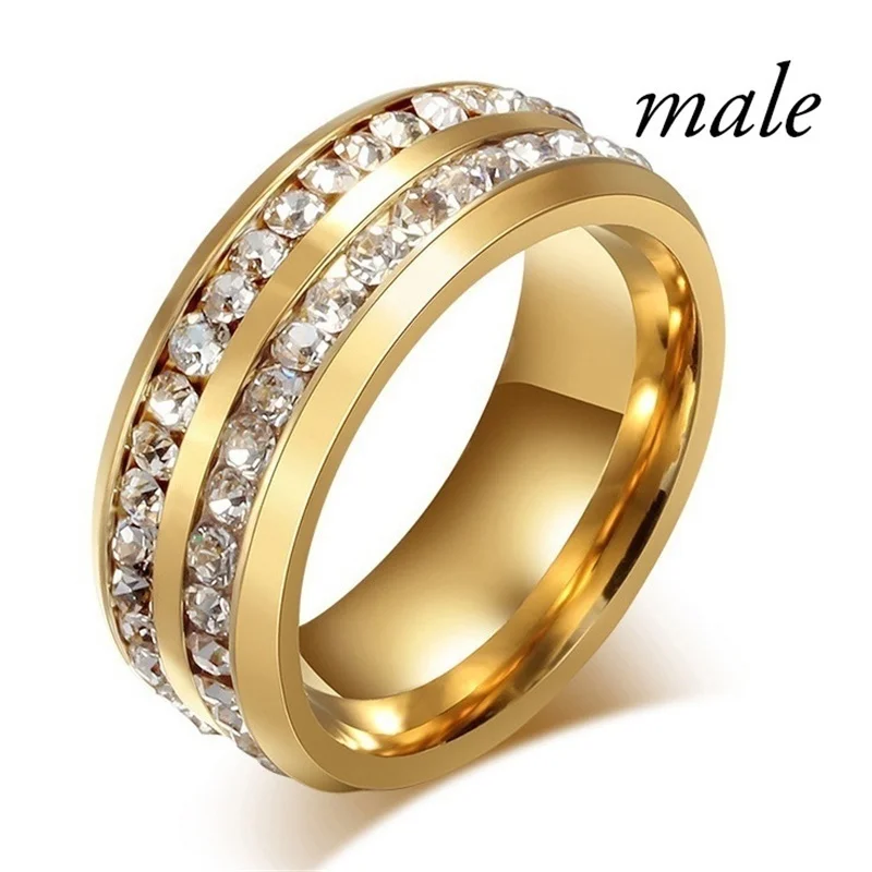 Anillos de acero inoxidable de dos filas para hombres y mujeres, anillo de circonita cúbica de cristal de corte Marquesa, anillo de pareja de moda,