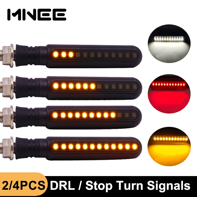 LED Turn Signals Motorcycle Red Stop Signal Light Flowing Water Flashing Lights Tail Flasher/Running Blinker DRL Day Light