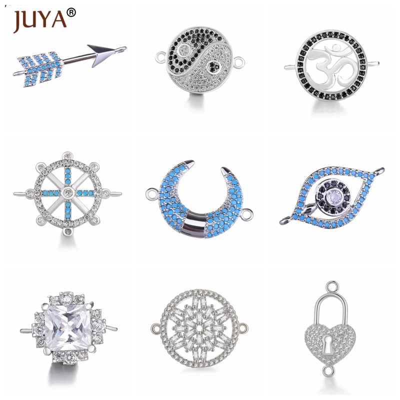 Juya 트렌디 시리즈 커넥터, 반짝이는 지르콘 크리스탈 주얼리 부속품, DIY 주얼리 부품