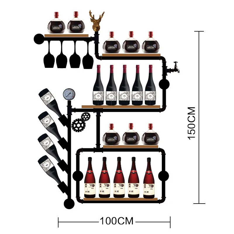 Display House Decoration Artistic Wine Rack Set Wall Mounted Shelves for Glassware Creative Bottle Organizer for Storage