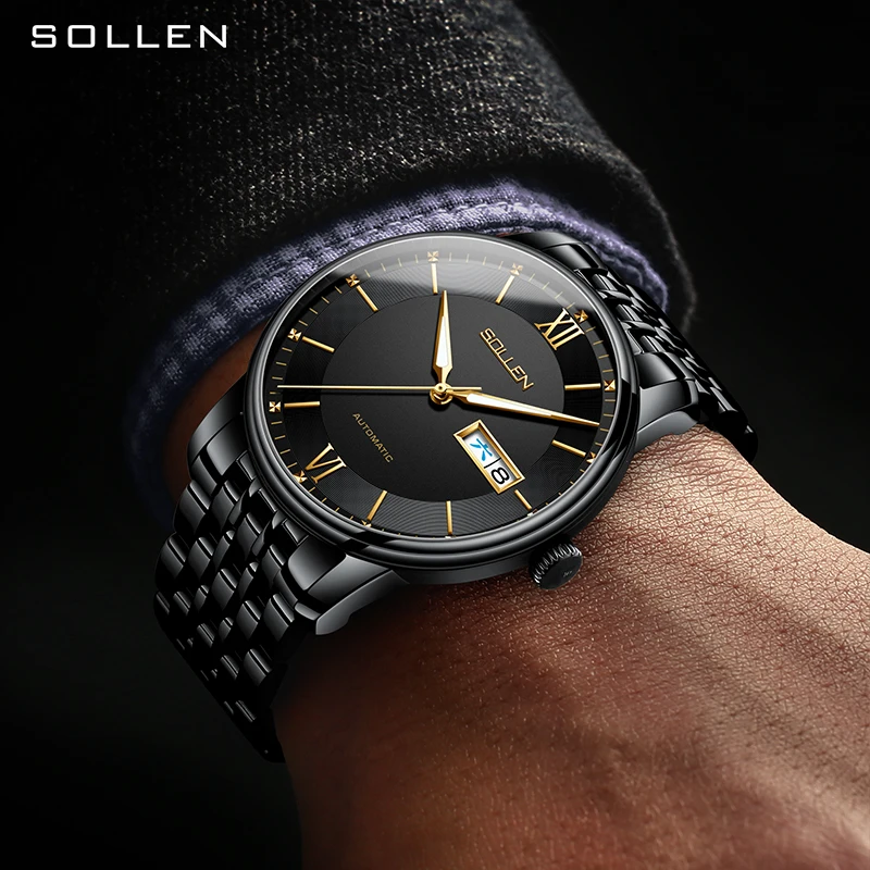 

SOLLEN Ultra-Thin Automatic Men's Watch Luxury Switzerland Brand Japan Imported NH35A Mechanical Sapphire Luminous Hands SL9050