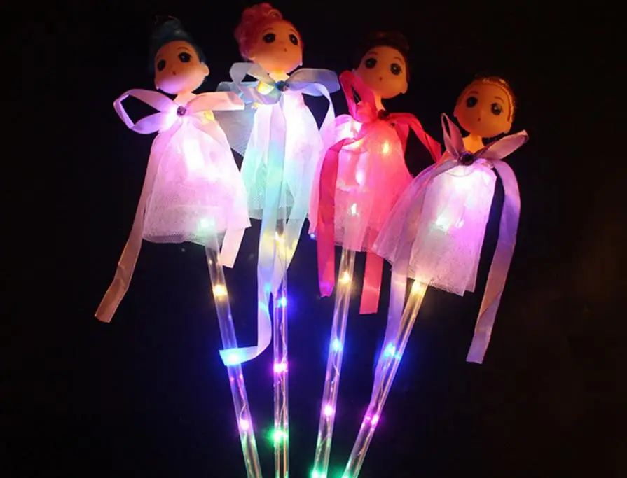 

Light Up Wand Led Glow Stick Princess Doll Magic Wands with Dress Toy for Kids Pretend Play Prop Batteries Included 10pcs/lot