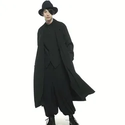 Cappotto a maniche lunghe da uomo primavera nuovo cappotto a vento da uomo medio e lungo grande cappotto Casual semplice nero alla moda retrò