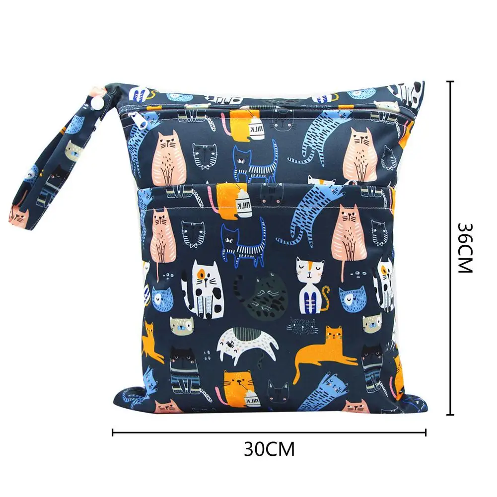 Wet And Dry Diaper Bag Reusable Baby Cloth Nappy Organizer Printed Waterproof Diaper Bag Double Zipper