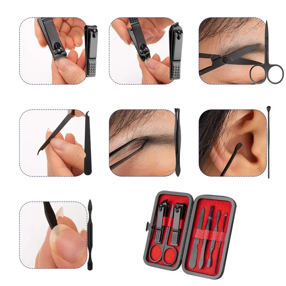 Ensemble d'outils professionnels de manucure et pédicure en acier inoxydable, 7 pièces, soins de nettoyage, coupe-ongles